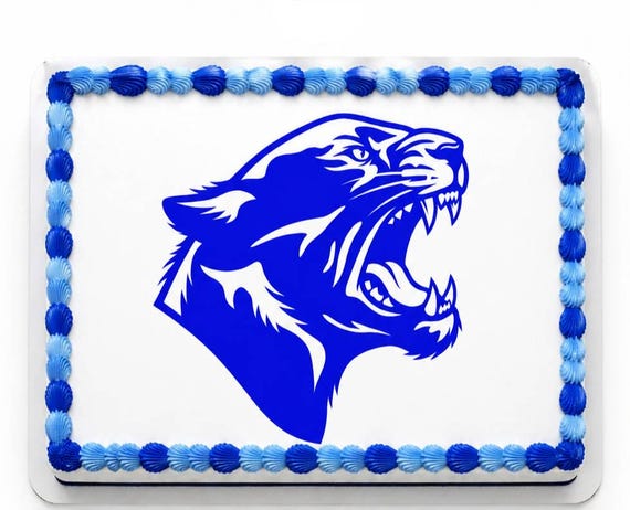 Blue Wildcat Roaring Mascot Edible Cake Topper, Cougar Panther School Frosting Sheet Image, Fierce ~ D22464