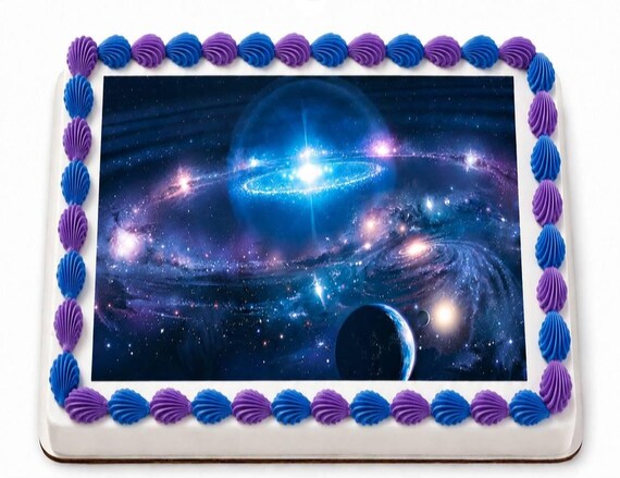 Galaxy Space Edible Cake Topper, Outer Birthday Frosting Sheet, Astronomy Party ~ D9494