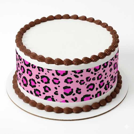 Pink Leopard Print Edible Cake Side Strips, Hot Black Cheetah Spot Frosting Sheet Wrap Borders, Glam Diva Animal ~ D591