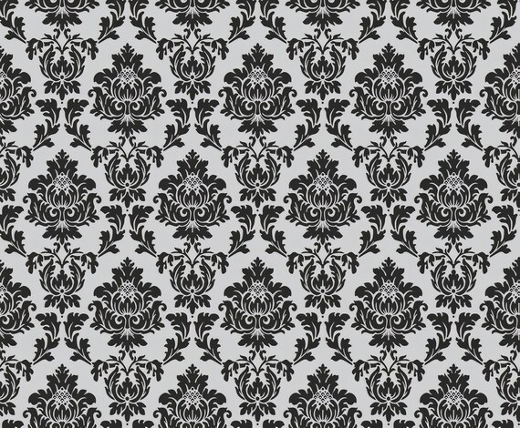 Grey & Black Damask  Birthday ~ Edible 2D Fondant Birthday Cake/Cupcake Topper ~ D20120