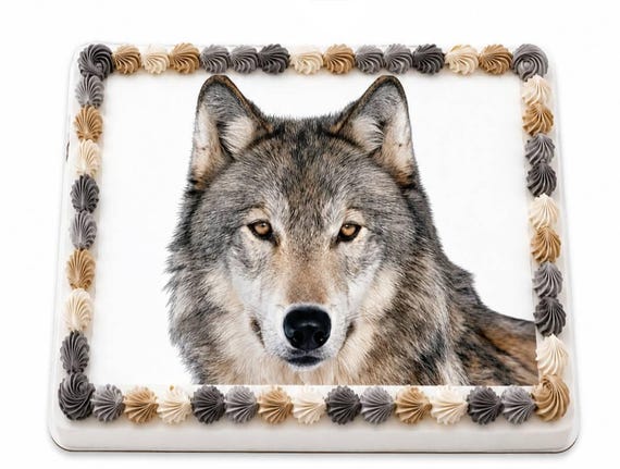 Gray Wolf Portrait Edible Cake Topper, Realistic Wildlife Face Frosting Sheet Image, Woodland Nature Animal Party ~ D3694