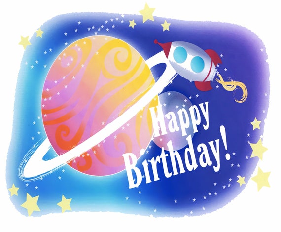 Space Happy Birthday ~ Edible 2D Fondant Birthday Cake/Cupcake Topper ~ D2171