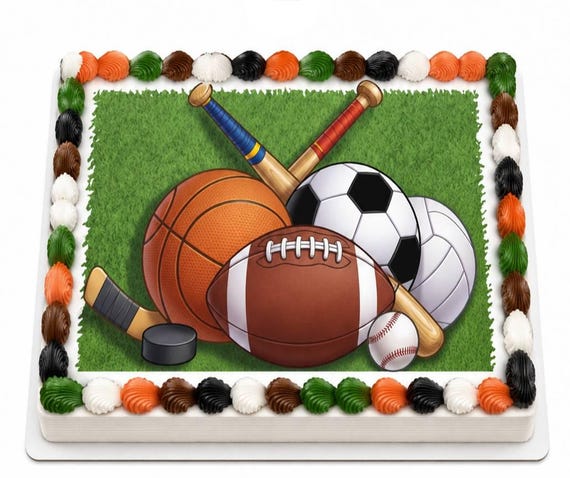 All Sports Edible Cake Topper, Multi Sport Frosting Sheet Image, Sports Birthday Party Boys ~ D1127