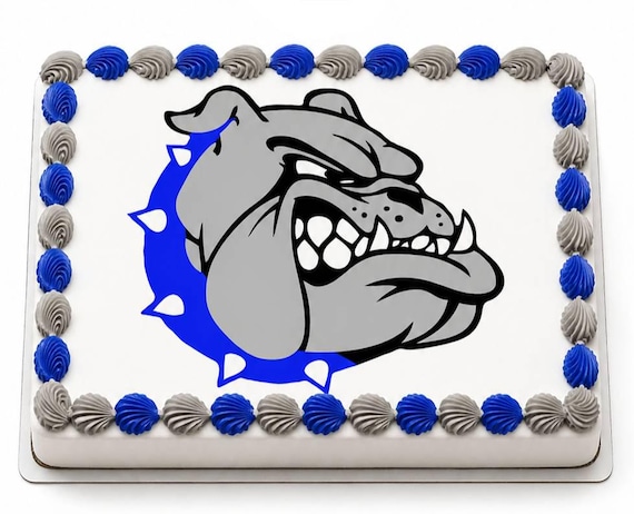 Blue Gray Bulldog Mascot Edible Cake Topper, Spiked Collar School Team Frosting Sheet Image, Fierce Dawg Spirit ~ D24705