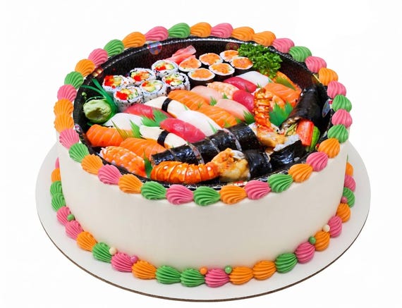 Sushi Boat Platter Edible Cake Topper, Japanese Food Frosting Sheet Image, Sushi Birthday ~ D7920