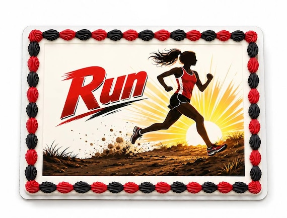 Runner Sunrise Edible Cake Topper, Track Cross Country Frosting Sheet Image ~ D30189