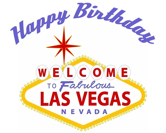 Las Vegas Sign Happy Birthday ~ Edible 2D Fondant Birthday Cake/Cupcake Topper ~ D22774