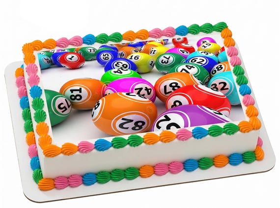Bingo Balls Edible Cake Topper, Colorful Game Night Frosting Sheet Decoration ~ D20200