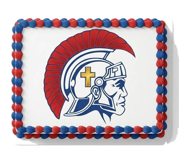 Crusader Knight Mascot Edible Cake Topper, School Spirit Frosting Sheet Image, Red Blue Crusader ~ D856