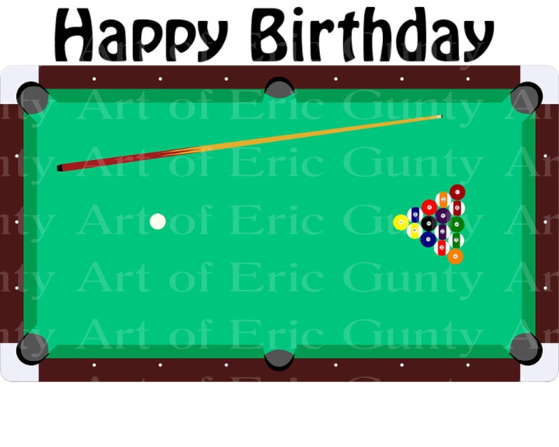 Pool Table Billiards Happy Birthday Edible 2D Fondant Birthday Cake