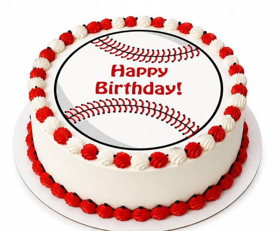 Baseball Happy Birthday Edible Cake Topper, Red Stitch Laces Sports Frosting Sheet Image, Softball Diamond Party ~ D24713