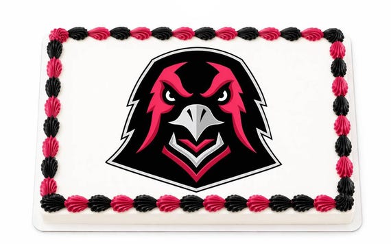 Hawk Falcon Mascot Edible Cake Topper, School Spirit Frosting Sheet Image, Pink Black Hawks Logo ~ D934