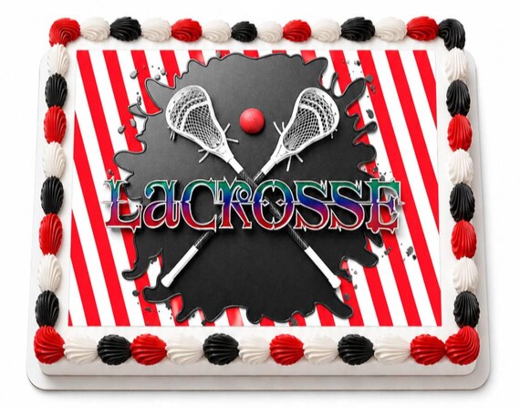 Lacrosse Edible Cake Topper, Red Black Sports Frosting Sheet Image, Birthday Party Decor ~ D22925