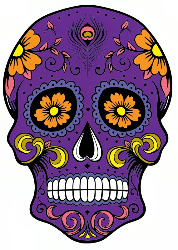 Purple Sugar Skull Halloween Birthday ~ Edible 2D Fondant Birthday Cake/Cupcake Topper ~ D22659