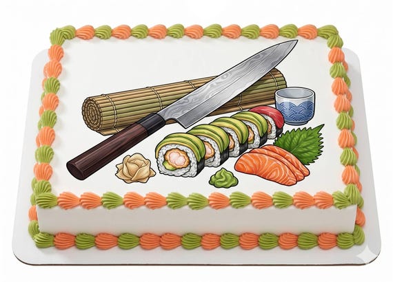 Sushi Chef Edible Cake Topper, Japanese Knife Knife Frosting Sheet Image, Chef Birthday ~ D30072