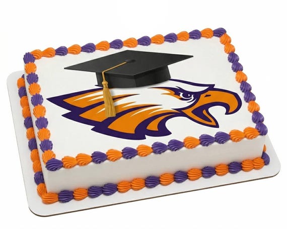 Eagle Graduation Cap Mascot Edible Cake Topper, Purple Orange School Spirit Frosting Sheet Image, Grad Party Decor ~ D24589