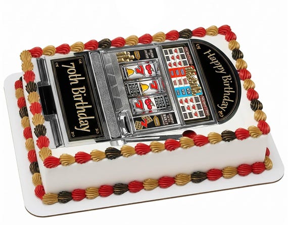 70th Birthday Slot Machine Edible Cake Topper, Casino Frosting Sheet Image, Vegas Birthday ~ D22768