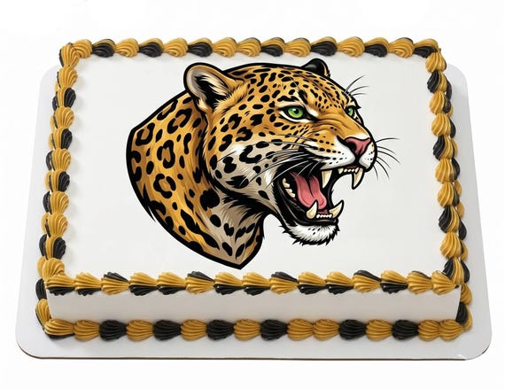 Jaguar Mascot Edible Cake Topper, School Spirit Frosting Sheet Image, Gold Black Jaguars Sports ~ D30082