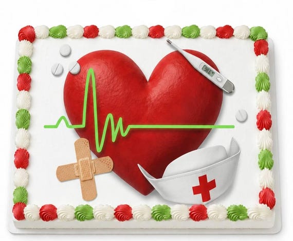 Nurse Heart Heartbeat Edible Cake Topper, Healthcare Appreciation Frosting Sheet Image, Medical RN Gift ~ D900