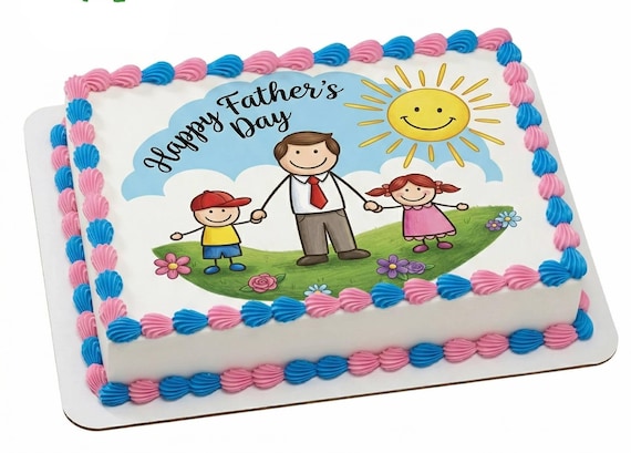Happy Father’s Day Family Edible Cake Topper, Dad Kids Celebration Frosting Sheet Decoration ~ D490