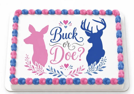 Buck or Doe Gender Reveal Edible Cake Topper, Deer Baby Shower Frosting Sheet Image ~ D30214