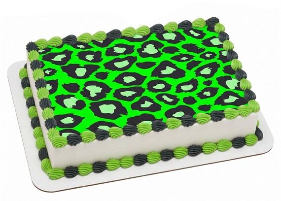 Green Leopard Print Edible Cake Topper, Neon Animal Print Frosting Sheet Image, Wild Birthday ~ D9755