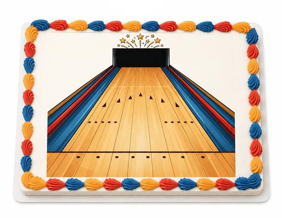 Bowling Lane Edible Cake Topper, Alley Party Frosting Sheet Image ~ D30207