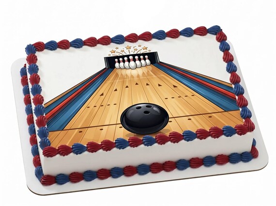 Bowling Lane Edible Cake Topper, Bowling Alley Frosting Sheet Decoration ~ D30069