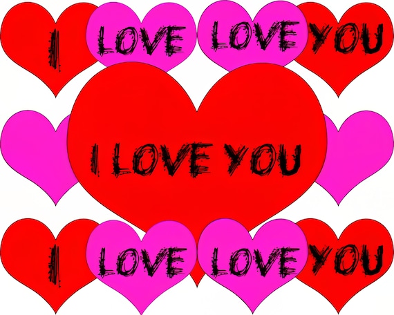 Happy Valentine's Day I Love You Hearts ~ Edible 2D Fondant Birthday Cake/Cupcake Topper ~ D22061