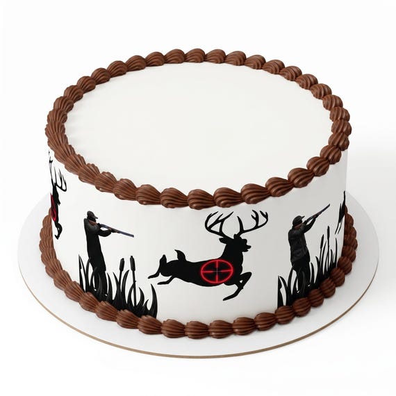 Deer Hunting Silhouette Edible Cake Side Strips, Buck Crosshair Hunter Frosting Sheet Wrap Borders, Outdoor Wildlife ~ D22525