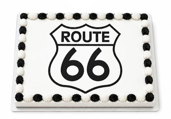Route 66 Edible Cake Topper, Vintage Highway Frosting Sheet, Road Trip Travel Party ~ D6484