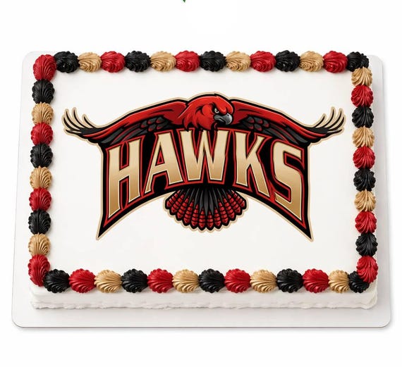 Hawks Mascot Edible Cake Topper, School Spirit Frosting Sheet Image, Red Gold Hawks Sports Logo ~ D935