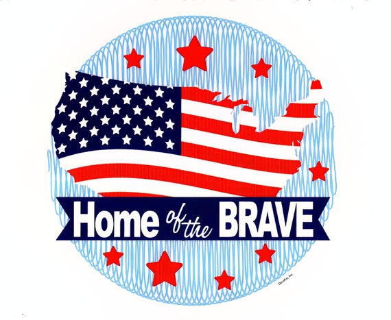 Home of the Brave 4th of July ~ Edible 2D Fondant Birthday Cake/Cupcake Topper ~ D22231