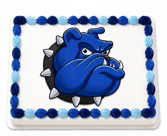 Blue Bulldog Mascot Spiked Collar Edible Cake Topper, School Team Frosting Sheet Image, Dawgs Pride ~ D20474