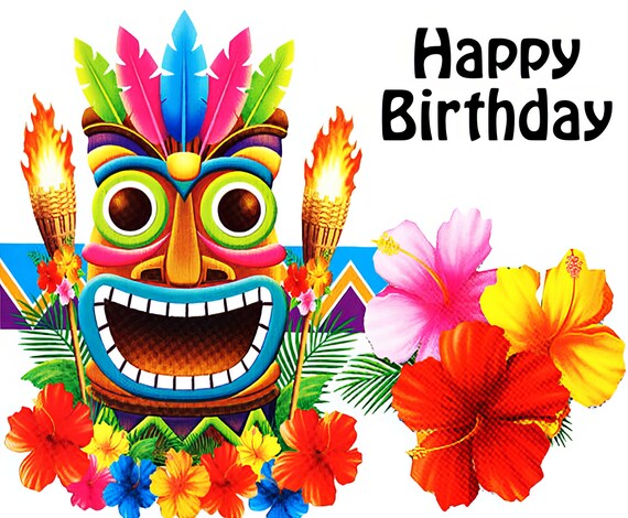 Summer Luau Happy Birthday ~ Edible 2D Fondant Birthday Cake/Cupcake Topper ~ D24169