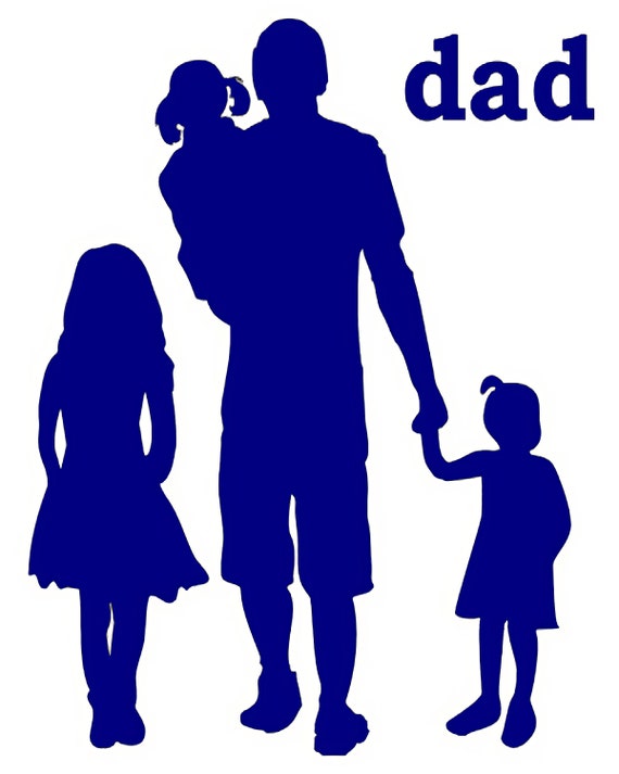 Blue Dad & Kids Silhouette Birthday ~ Edible 2D Fondant Birthday Cake/Cupcake Topper ~ D24609