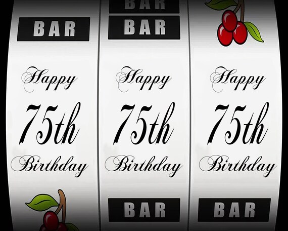 75th Birthday Casino Slot Machine ~ Edible 2D Fondant Birthday Cake/Cupcake Topper ~ D21873