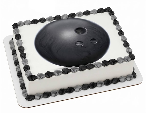 Black Bowling Ball Edible Cake Topper, Bowling Party Frosting Sheet Decoration ~ D22662