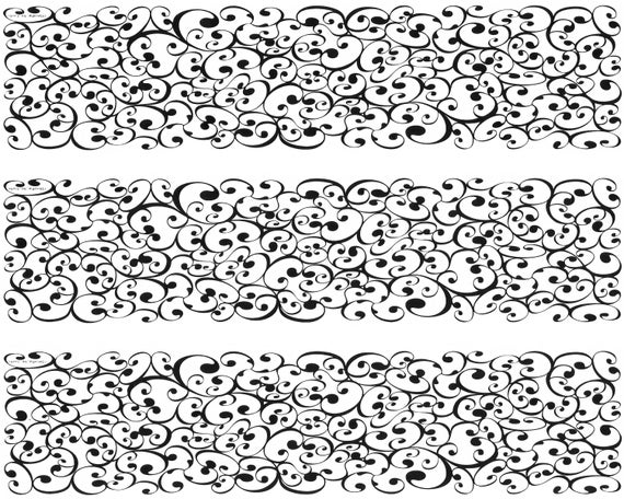 Classic Black Swirls - Birthday Side Strips ~ Edible 2D Fondant Birthday Cake Side Toppers ~ D589