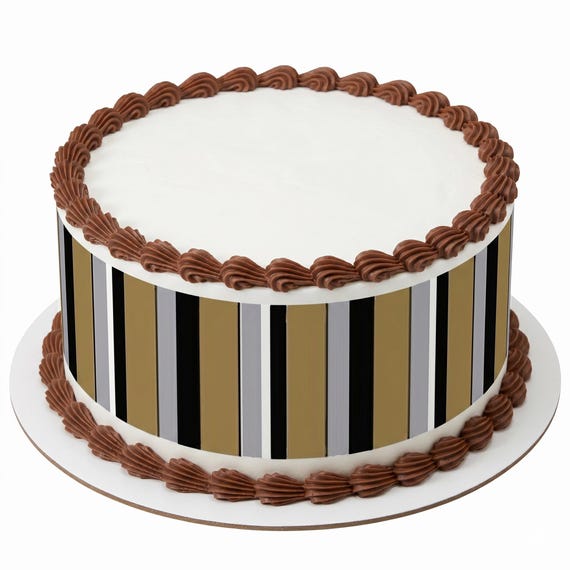 Black Gold Gray Stripe Edible Cake Side Strip, Birthday Party Frosting Sheet Decoration ~ D219