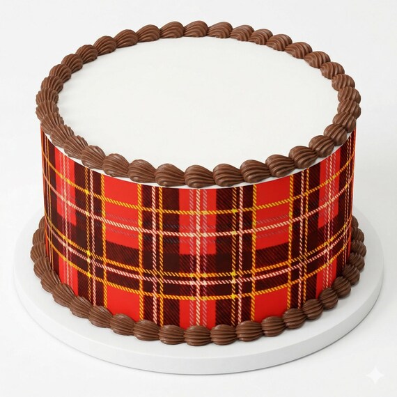 Red Plaid - Birthday Background - Side Strips ~ Edible 2D Fondant Birthday Cake Side Toppers ~ D1503