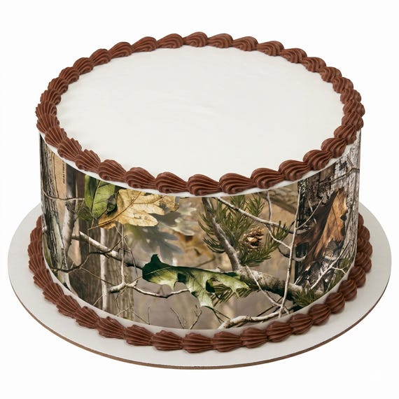 Realtree Camo Edible Cake Side Strip, Green Brown Camo Frosting Sheet Decoration ~ D30086