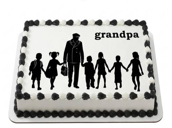 Grandpa Grandchildren Silhouette Edible Cake Topper, Family Birthday Frosting Sheet Image ~ D24343