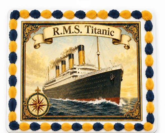 RMS Titanic Compass Rose Edible Cake Topper, Vintage Ship Painting Frosting Sheet Image, Nautical Ocean Liner ~ D30101