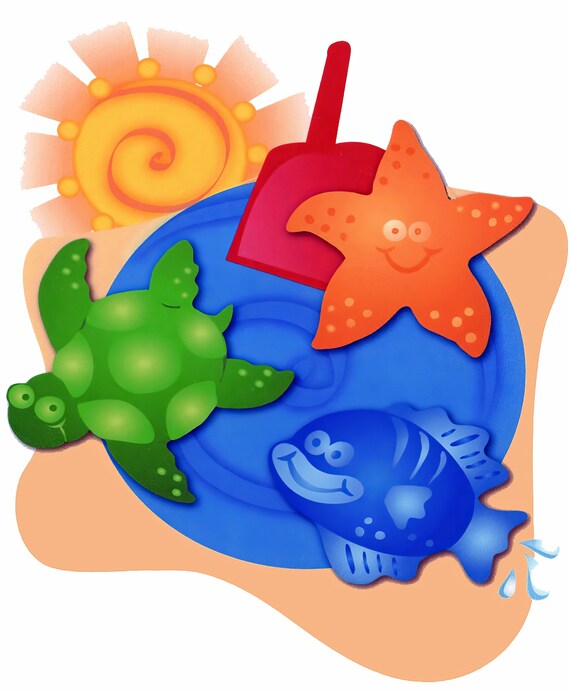 Summer Beach Birthday ~ Edible 2D Fondant Birthday Cake/Cupcake Topper ~ D2255