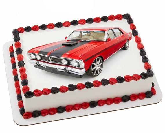 Red Muscle Car Edible Cake Topper, Classic Car Racing Frosting Sheet Image, Car Birthday ~ D9182