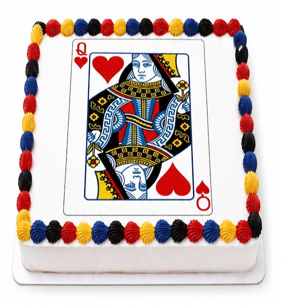 Queen of Hearts Playing Card Edible Cake Topper, Casino Poker Night Frosting Sheet Image, Vegas Game Room Party ~ D21949