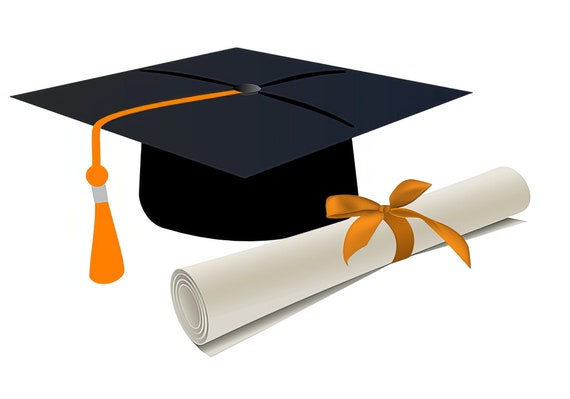 Orange & Black Graduation Cap and Diploma Birthday ~ Edible 2D Fondant Birthday Cake/Cupcake Topper ~ D22823