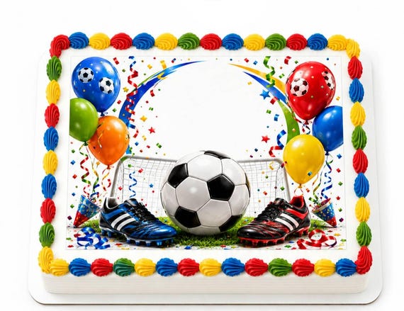 Soccer Birthday Party Edible Cake Topper, Sports Balloons Frosting Sheet Image ~ D30161