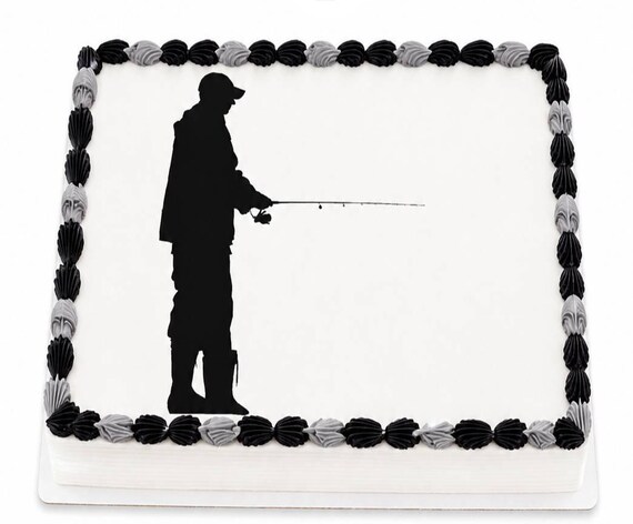 Fishing Silhouette Edible Cake Topper, Fisherman Frosting Sheet Image, Outdoorsman Birthday Decor ~ D20531
